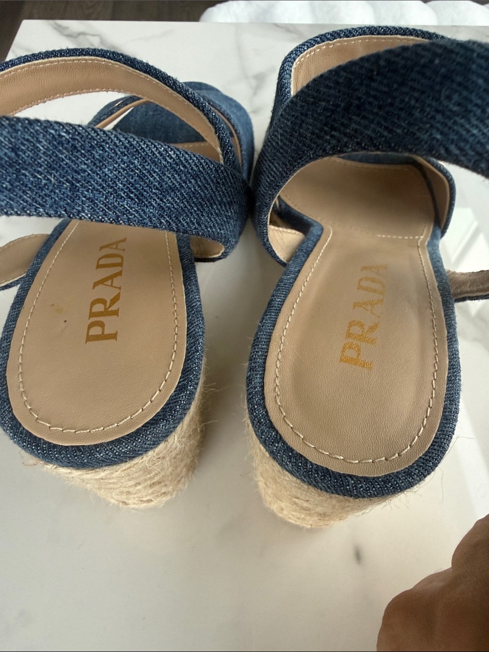 Prada Denim Wedge Sandal - with Gold Logo - Picture 6 of 6